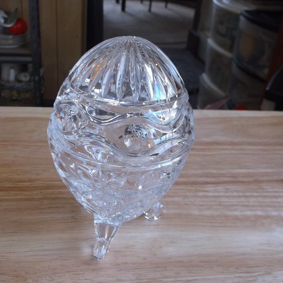 crystal glass egg candle holder or candy dish.